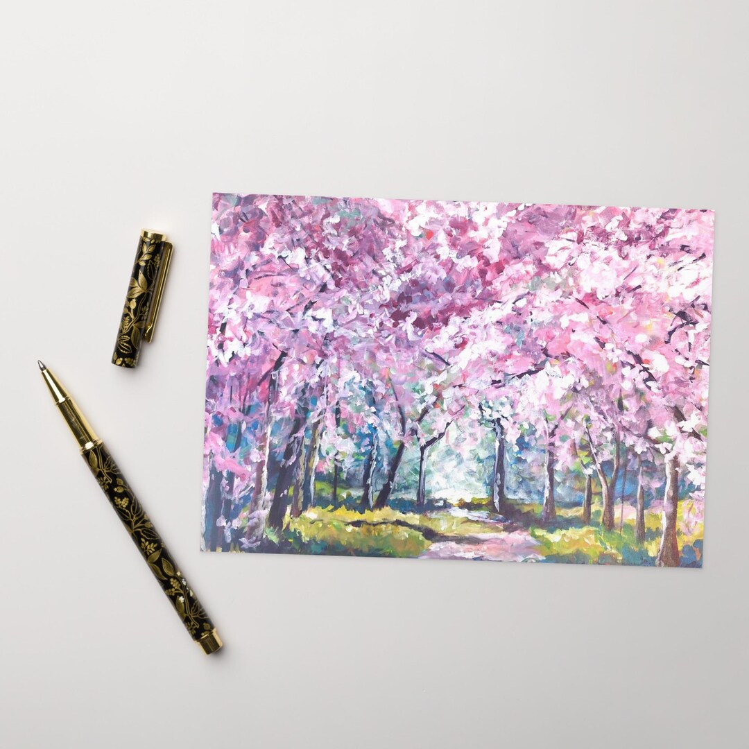 Cherry Blossom Greeting Card – Blank Floral Card for Birthdays, Thank ...