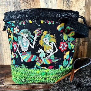 Skeleton Merfolk with Handwoven Wool Small Project Bag
