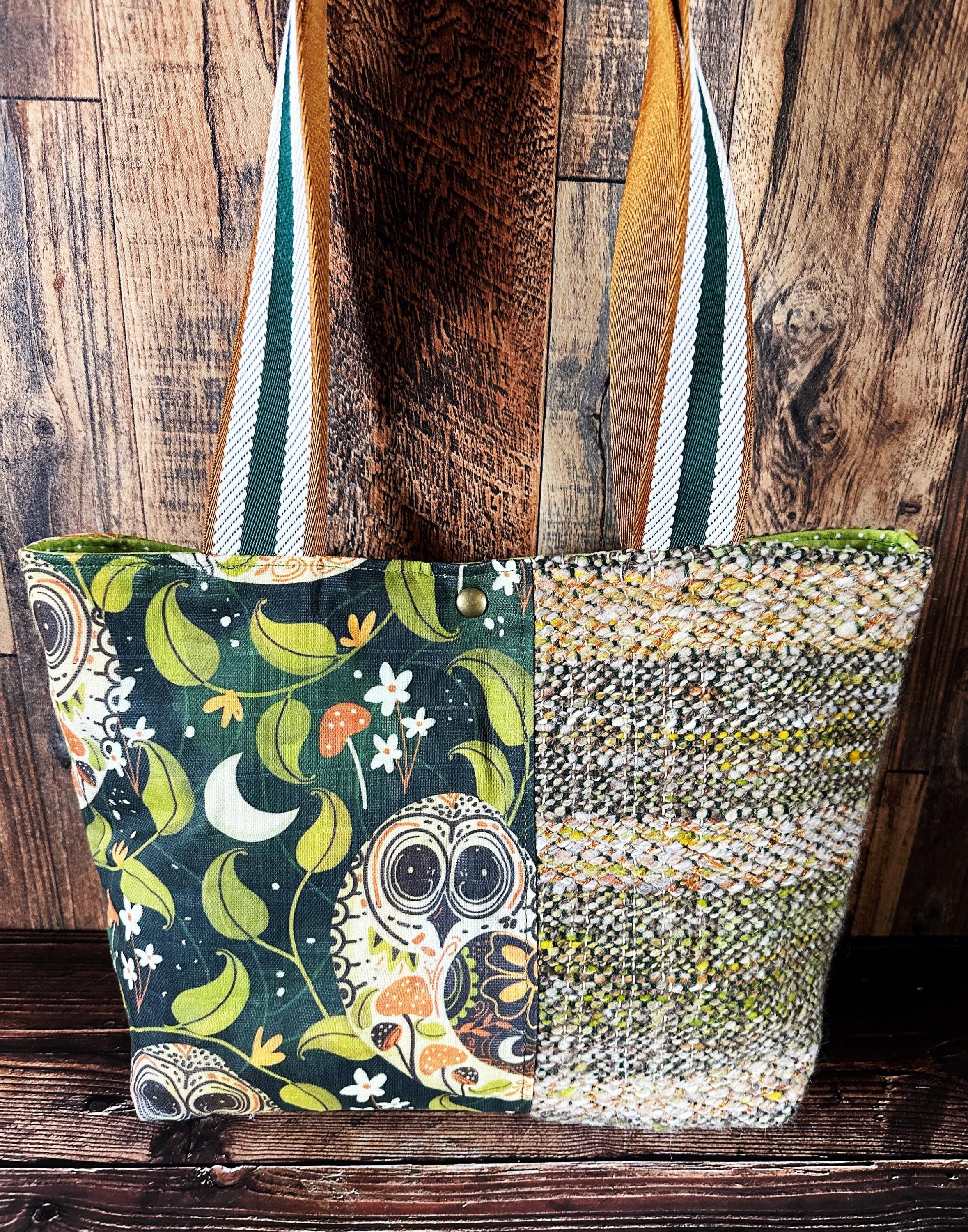Woven Wool Shoulder Bag ~ Earthy Owls with Handspun and Handwoven Wool