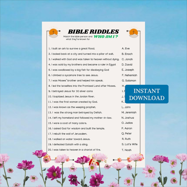 Biblical Kid Riddles Bible Riddles โ 'who Am I?' Trivia Quiz Game (digital Download) - Etsy