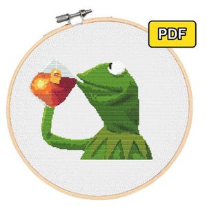 Kermit None of My Business Cross Stitch Pattern Funny Meme