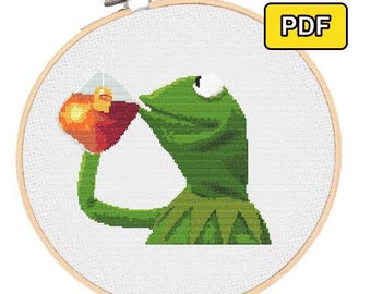 Kermit None of My Business Cross Stitch Pattern Funny Meme