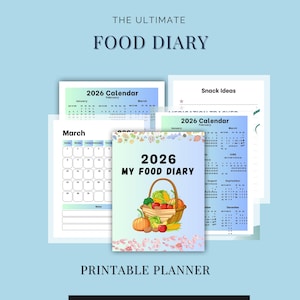 2026 My Food Diary | Printable Daily Meal Tracker & Nutrition Journal | Wellness Food Log PDF | Instant Download | Minimalist Food Planner