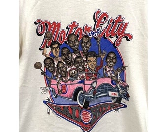 Vintage Detroit Pistons Bad Boys NBA Finals 1989 80s Caricature Cartoon Shirt 80s March Madness Memorabilia Collectors Isiah Thomas Salem SM