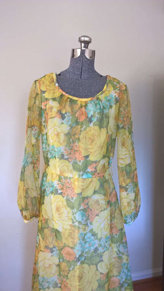 Vintage Toni Todd 70's Floral Maxi Dress mad men … - image 3