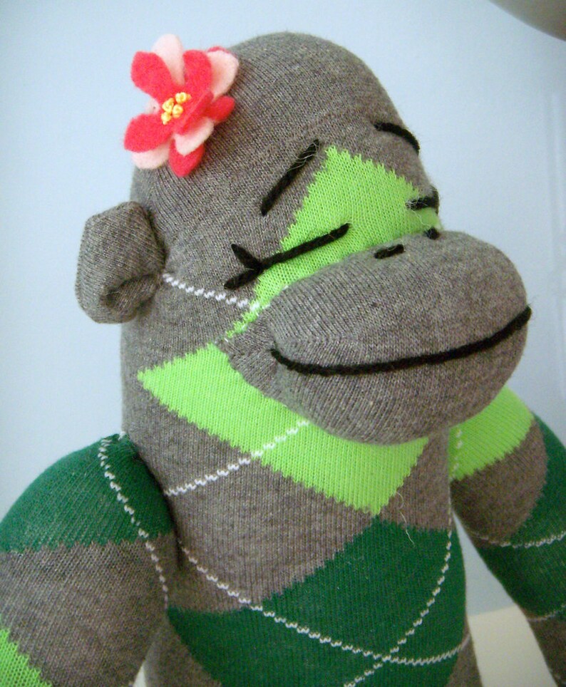 Green Sock Monkey Doll soft baby gift custom plushie girl stuffed animal baby girl gift