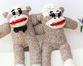 Bride and Groom Sock Monkey - Wedding cake topper,