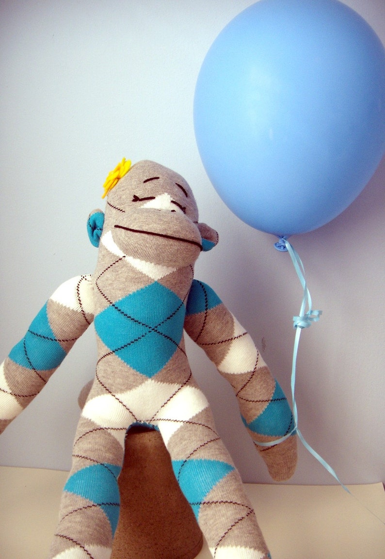 Sock Monkey Stuffed Animal, Cutomized, Baby Girl toy image 2