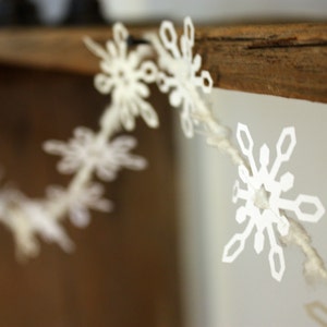 Snowflake Garland Paper, winter home decor, holiday decor, snowflake decor, white paper garland, white winter decor image 1