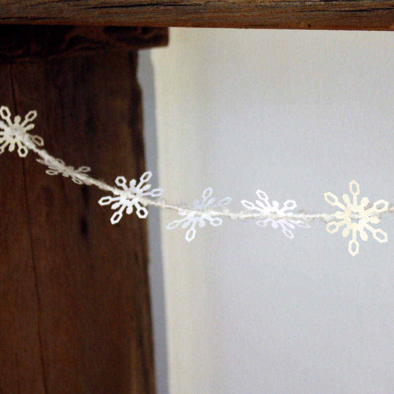 Snowflake Garland Paper, winter home decor, holiday decor, snowflake decor, white paper garland, white winter decor image 3