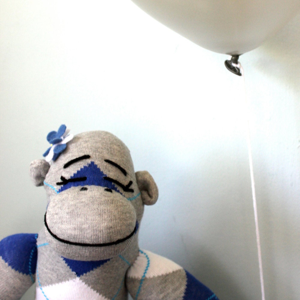 Stuffed Sock Monkey Doll blue gray sock monkey girl sock Etsy