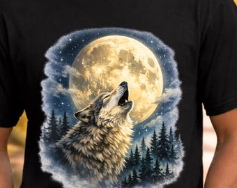 Vintage Wolf Moon T Shirt, Nature Graphic Tee, Howling Wolf Shirt, 90s Retro Wildlife, Unisex Outdoor Forest Shirt, Gift for Nature Lovers
