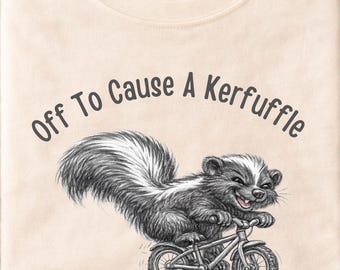 Comfort Colors® Off To Cause A Kerfuffle Shirt, Funny Skunk Bike T-Shirt, Funny Animal Shirt, Sarcastic Humor Tee, Adult Humor TShirt