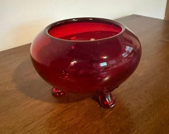 Vintage Viking Glass "Flowerlite" kom in levendig robijnrood