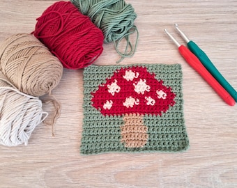 Tapestry Crochet Pattern PDF | Mushroom Nature Motif Square | Toadstool Cottagecore Crochet | Instant Download