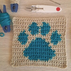 Pawprint Crochet Tapestry Square | PDF Pattern | Instant Download | 6x6 Inch Cute Square | Tapestry & Intarsia Crochet