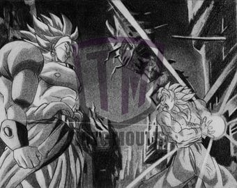 A4サイズの絵（缶入り）：ドラゴンボールZ ブロリーVS悟空（鉛筆