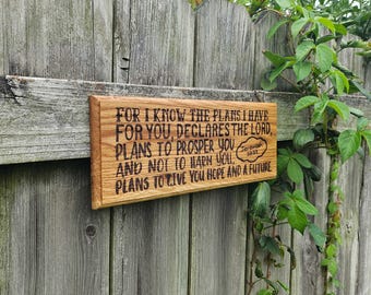 Bible Plaque "Hope and a Future" - Hardwood Engraved Christian Wall Art Decoration - 13.5x5in - Jeremiah 29:11 Scripture Passage