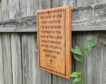 Engraved Bible Wall Sign "Prepare the Way of the Lord" - Inspiring Hardwood Gift - 11x8in - Christian Scripture - Isaiah 40:3