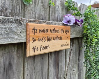 Engraved Oak Bible Verse Plaque – Proverbs 27:19 Scripture Wall Art