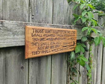 Bible Plaque "Those who Wait upon the Lord" - Hardwood Engraved Christian Wall Art Decoration - 13.5x5in - Isaiah 40:31 Scripture