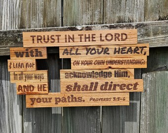 Proverbios 3:5-6 grabado en madera para pared – Regalo con versículos bíblicos cristianos
