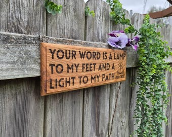 Engraved Oak Bible Verse Plaque – Psalm 119:105 Scripture Wall Art