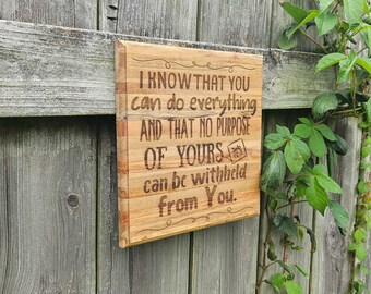 Engraved Bible Rustic Wall Sign "You can Do Everything" - Inspiring Christian Hardwood Gift - 8.5x8.5in - Job 42:2 Scripture Passage