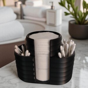 Bathroom Cotton Pad and Q-tip Holder – Modern Black Organizer for Vanity | Minimalist Bathroom Gift for Her | Minimalist Bathroom Organizer
