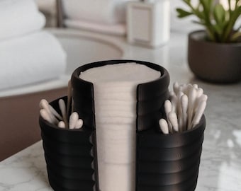 Bathroom Cotton Pad and Q-tip Holder – Modern Black Organizer for Vanity | Minimalist Bathroom Gift for Her | Minimalist Bathroom Organizer