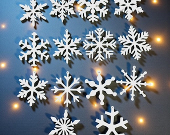 Conjunto de 14 flocos de neve natalinos – Enfeites originais para pendurar | Decoração de inverno para árvore de Natal ou casa | Decoração festiva para árvore