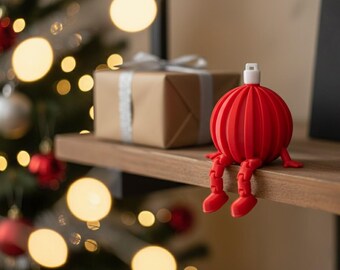 Flexible Christmas Bauble with Moveable Legs – Unique 3D Printed Holiday Ornament | Modern Festive Decoration | Gift For Winter Lovers