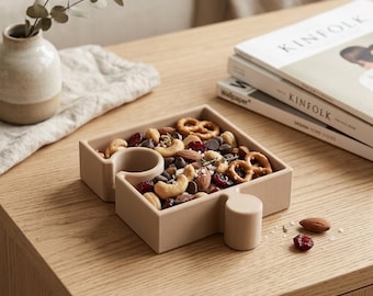Bol decorativo con forma de rompecabezas, bandeja organizadora modular, bol de decoración moderna para el hogar, regalo de inauguración de casa, plato apilable con forma de rompecabezas.