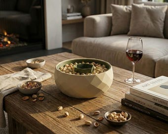 Ciotola moderna in pistacchio con coperchio, ciotola per snack di design, ciotola minimalista per noci, regalo di San Valentino per lui o per lei