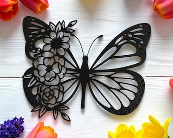 Decorazione murale a forma di farfalla con ala floreale / Decorazione murale moderna per la casa / Regalo per gli amanti della natura / Regalo per gli amanti delle farfalle / Decorazione floreale primaverile