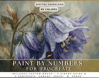 Bluebell Mist Paint by Number for Procreate | 90 Colors, 12,583 Zones | Digital Download | iPad Painting Canvas | Floral Digital Art