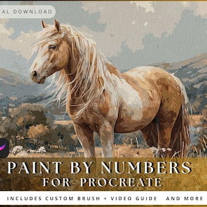 Procreate Paint by Number Canvas: Windswept Horse, Western Art (Digital Download)