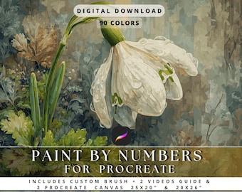 A Snowdrop Waiting for Spring. Paint by Number for Procreate, Floral Color by Number Canvas, 90 Colors, 13k Zones