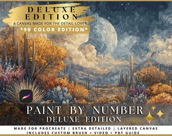 Procreate Paint by Number – Moonrise Over Saguaro – iPad Canvas, 90 Colors, 20,361 Zones