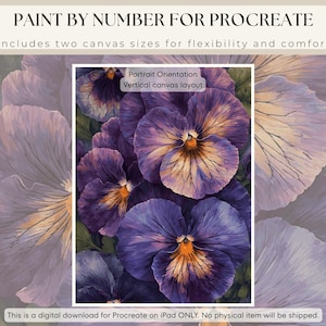 Violet Faces at Dusk Paint by Number for Procreate, Floral Color by Number Art, Purple Pansy Digital Canvas, 90 Colors Canvas is 20x25