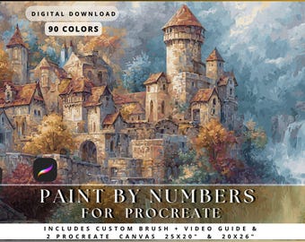 Procreate Paint by Number Castle Scene, Stoneveil Hollow, Fairytale Fantasy iPad Canvas, 90 Colors, 15,880 Zones