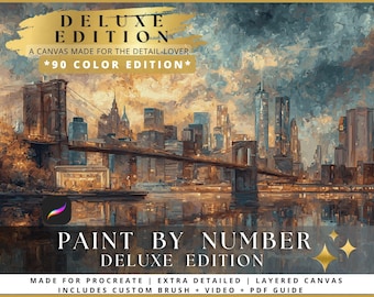 Brooklyn Twilight Paint by Number for Procreate | 90 Colors, 21,589 Zones | NYC Skyline Digital Painting
