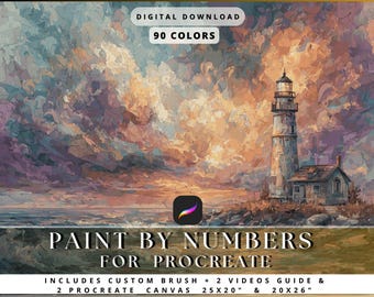 Storms Embrace Lighthouse Paint by Number for Procreate | 90 Colors, 17,017 Zones | Digital Painting Canvas