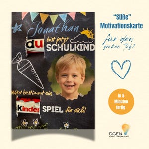 Motivationskarte Einschulung Duplo Kinderriegel - Canva Vorlage zum selber drucken - Digitale Motivationskarte Schulanfang