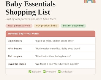 Baby Essentials Shopping List | Hospital Bag, Printable Planner (Google Sheets)