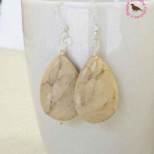 African Opal Teardrop Earrings, Brown Opal Earrings, Beige Drop Earrings, Beige Opal Earrings, Hummus