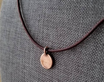 Woven double cord choker with copper pendant and mini copper cups