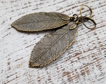 E3 Brassy Leaf-Brass Leaf Wire Earrings