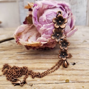 Stacked Copper Plum Blossom Pendant Necklace: Boho Flower Charm