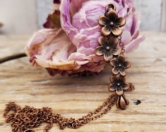 Stacked Copper Plum Blossom Pendant Necklace: Boho Flower Charm